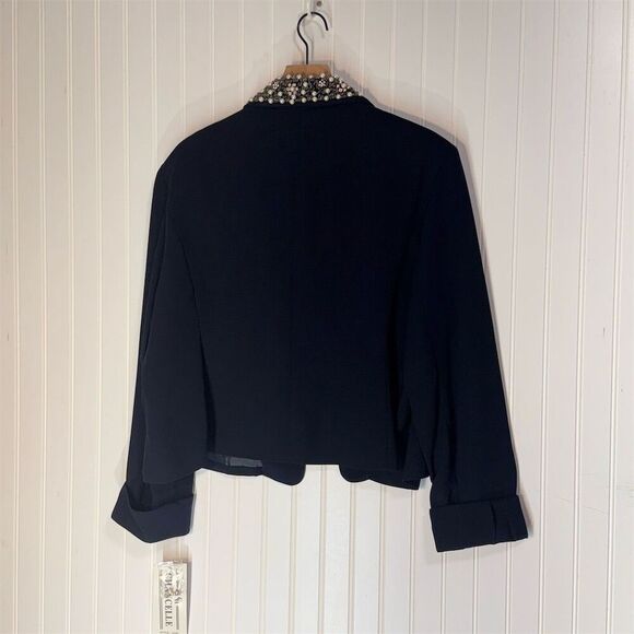 Chancelle NWT Navy Blazer 20 Navy Pearl Beaded Collar Formal Cropped QuietLuxury - Picture 2 of 8
